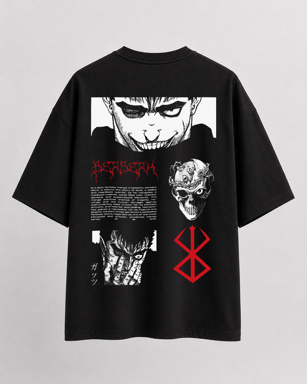 Guts Berserk Manga Style Oversize Cotton T-shirt