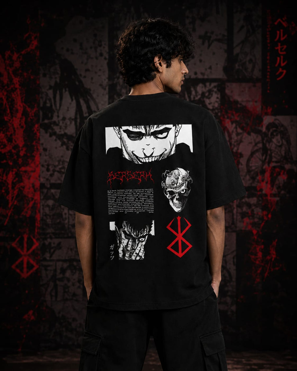 Guts Berserk Manga Style Oversize Cotton T-shirt