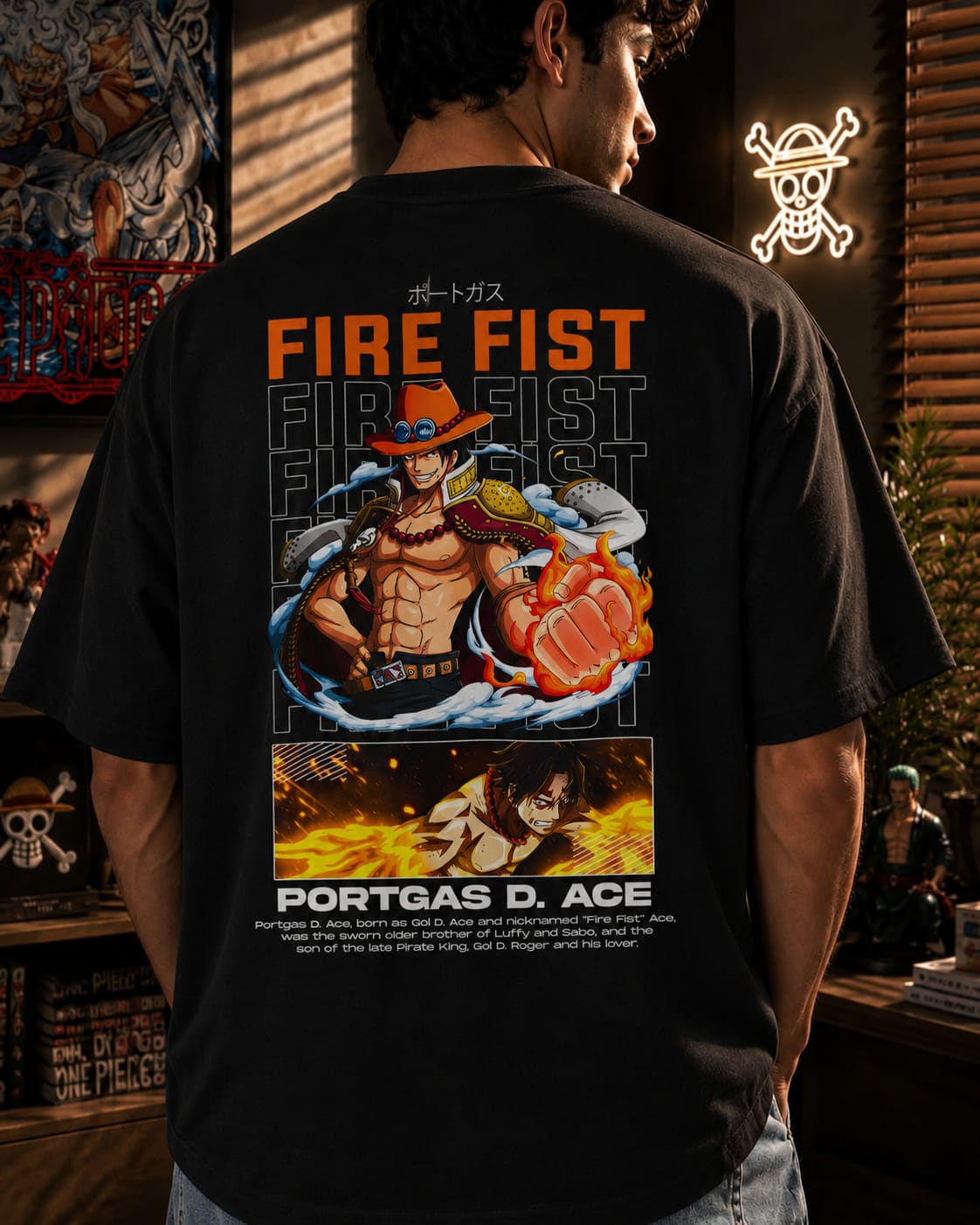 One piece fire feast Oversize Cotton T-shirt