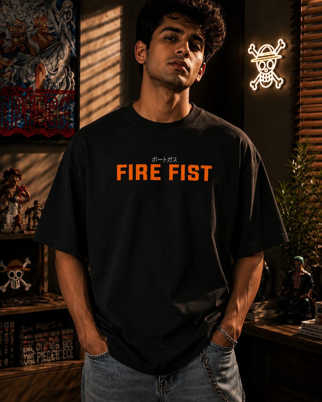 One piece fire feast Oversize Cotton T-shirt