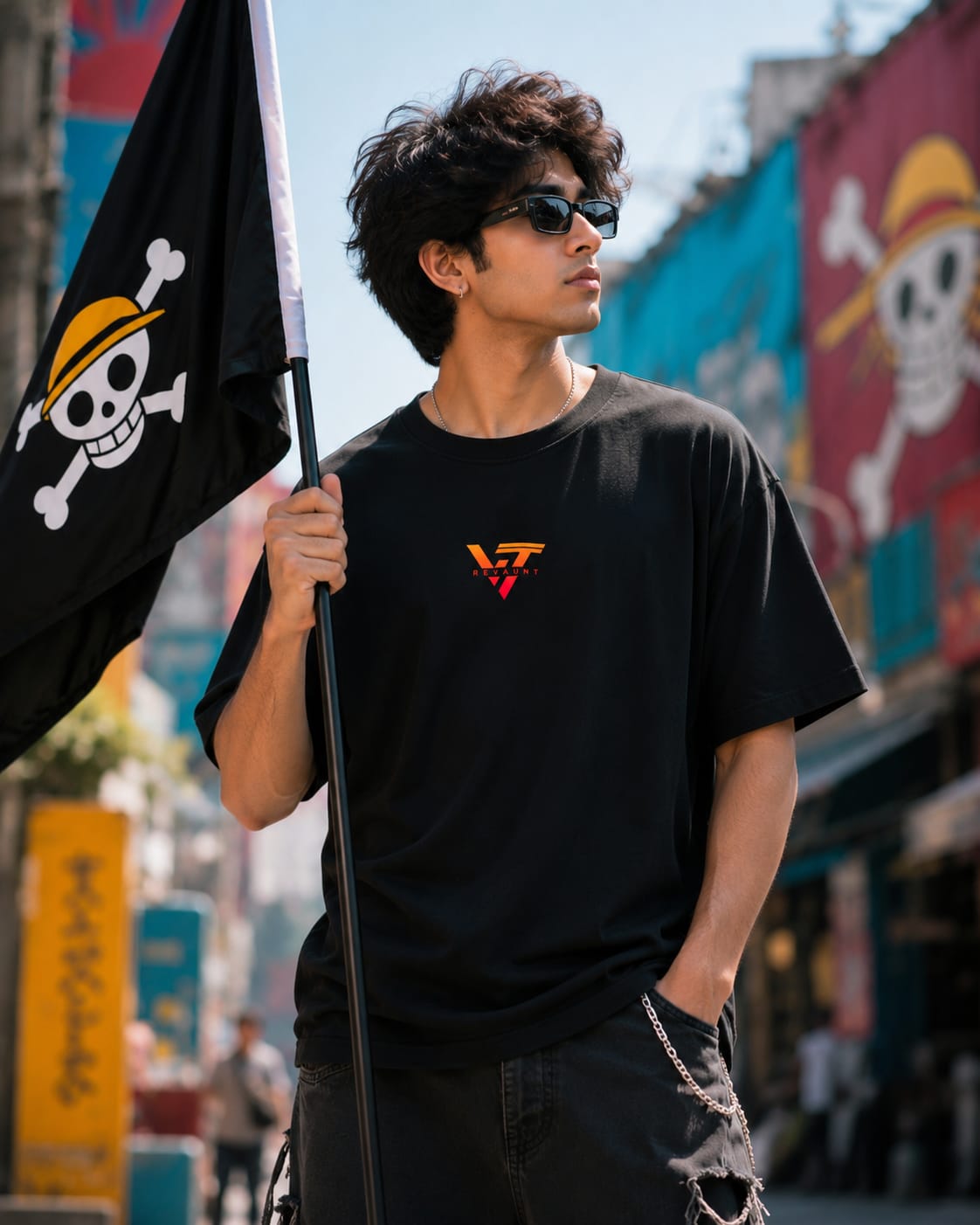 One piece luffy fire Oversize Cotton T-shirt